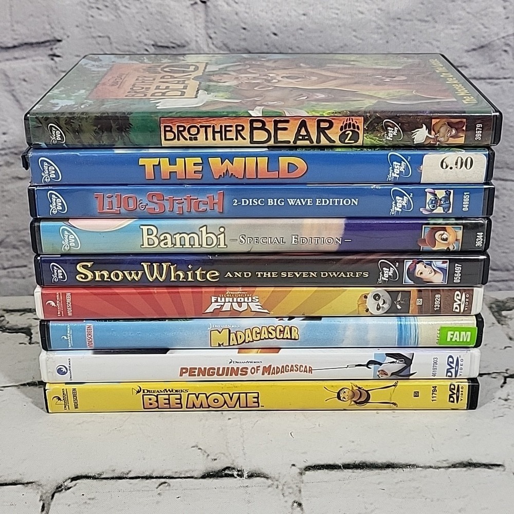 Disney DreamWorks‎ Cartoon Movies DVD Lot 9 Bee Madagascar Bambi Lilo Snow White